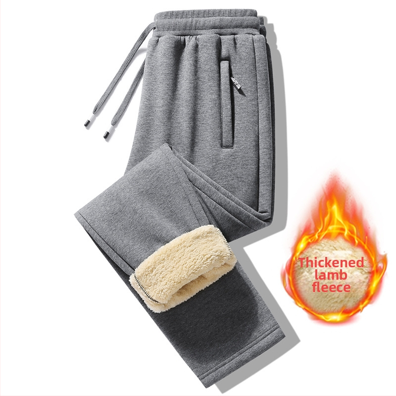 Vyriškos ėrienos vilnos laisvalaikio kelnės, su vilnos pamušalu, sustorintos tiesios kelnės, žieminės, šiltos, vientisos spalvos, raišteliu surišamos, jaunimo sportinės kelnės, vyriški drabužiai