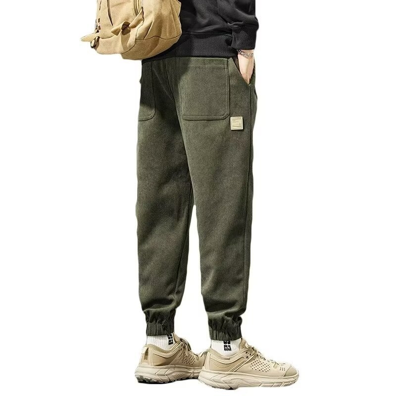 Meeste kordvelvetist vabaajapüksid, uued kevad- ja sügispüksid, mitmekülgsed ja trendikad haaremispordipüksid meestele, moebrändi lahtised pahkluu-sidemega püksid