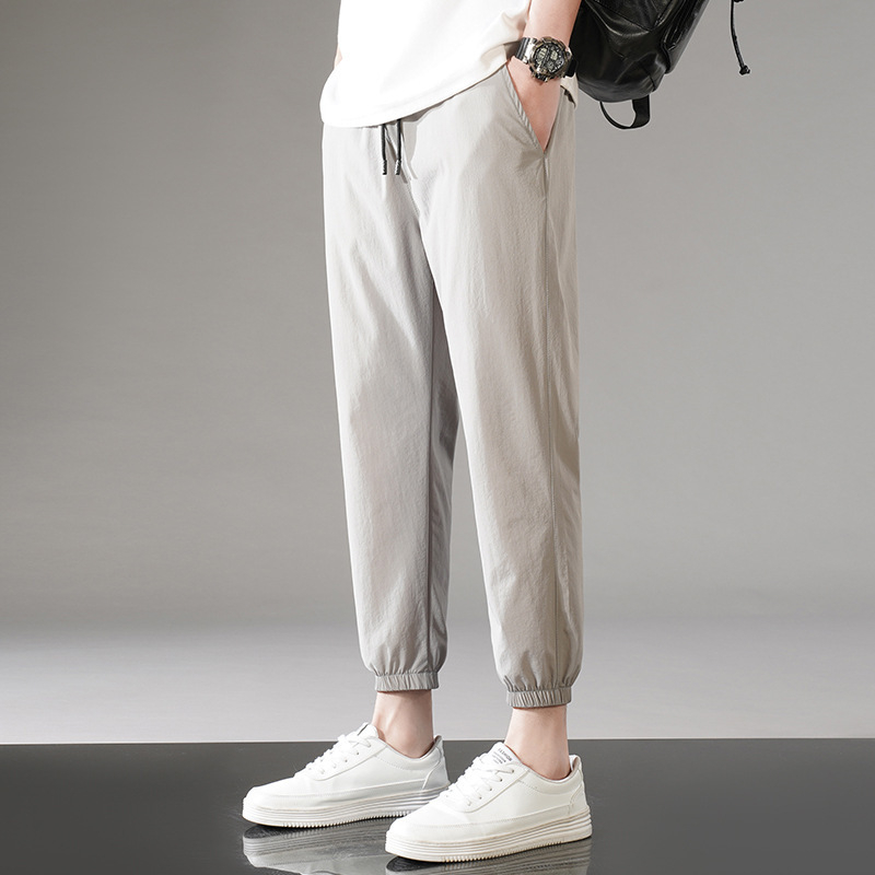 Letné ležérne nohavice pánske trendy voľné tenké pánske rovné skrátené rýchloschnúce športové nohavice z ľadového hodvábu pánske nohavice