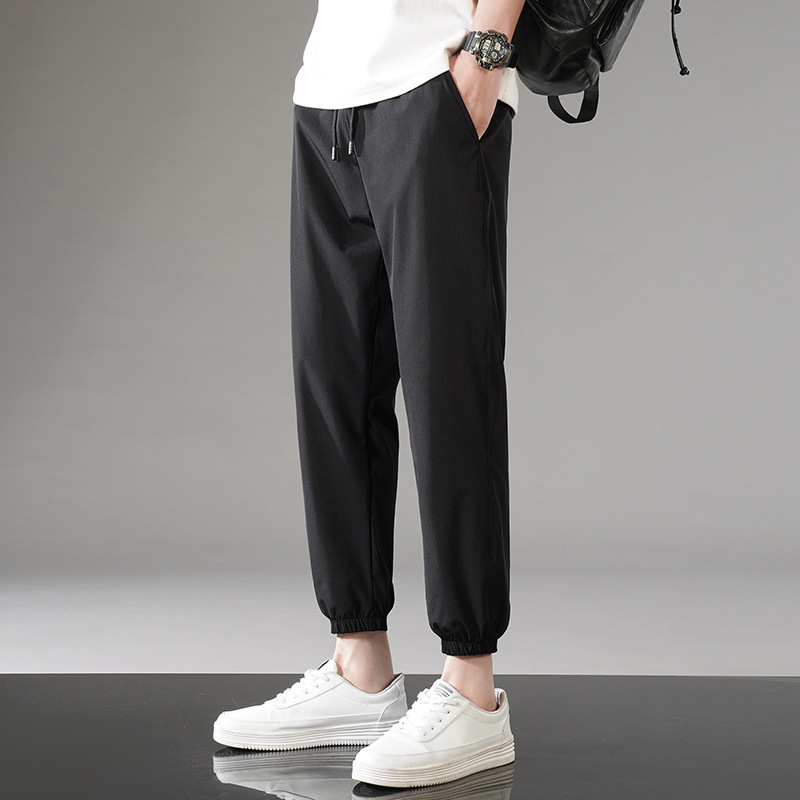 Letné ležérne nohavice pánske trendy voľné tenké pánske rovné skrátené rýchloschnúce športové nohavice z ľadového hodvábu pánske nohavice