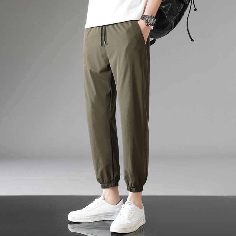 Letné ležérne nohavice pánske trendy voľné tenké pánske rovné skrátené rýchloschnúce športové nohavice z ľadového hodvábu pánske nohavice