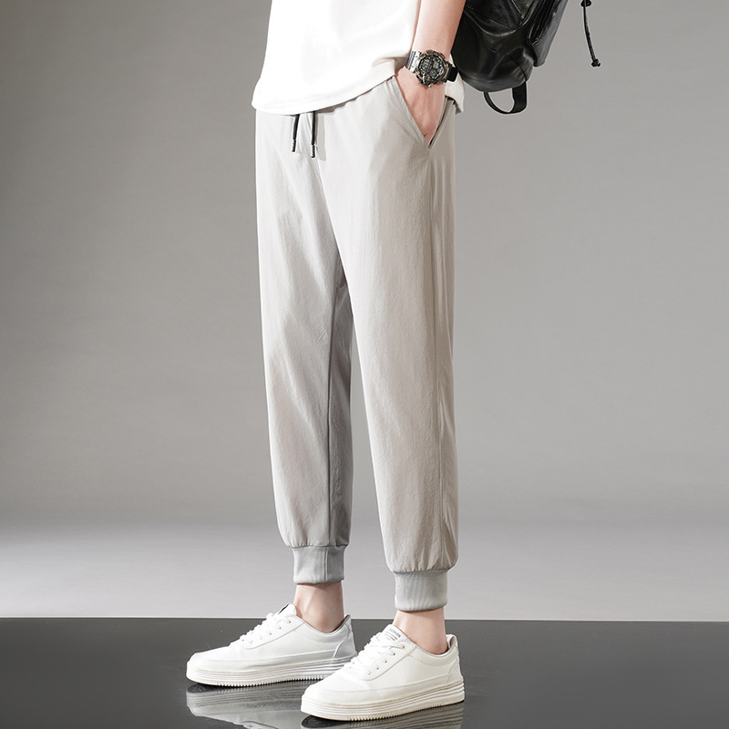 Letné ležérne nohavice pánske trendy voľné tenké pánske rovné skrátené rýchloschnúce športové nohavice z ľadového hodvábu pánske nohavice