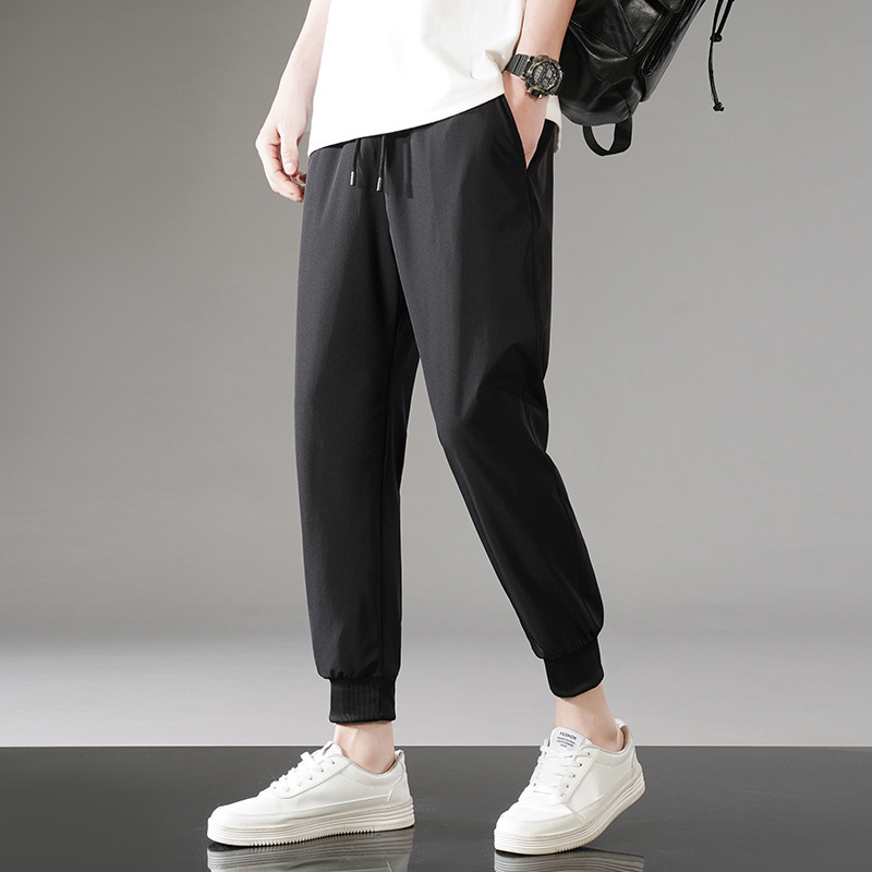 Letné ležérne nohavice pánske trendy voľné tenké pánske rovné skrátené rýchloschnúce športové nohavice z ľadového hodvábu pánske nohavice