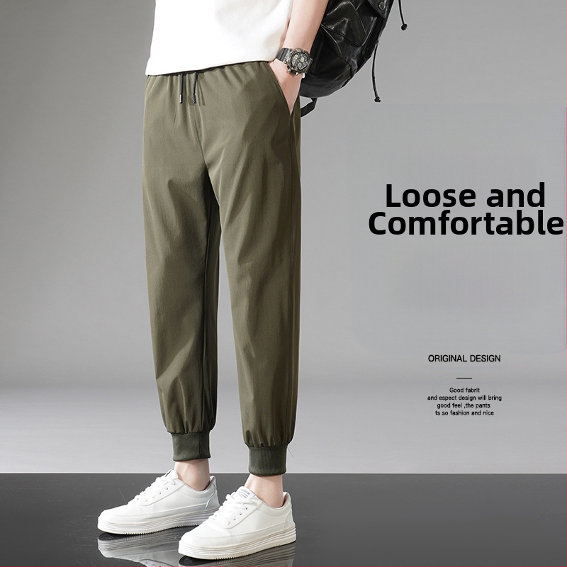 Letné ležérne nohavice pánske trendy voľné tenké pánske rovné skrátené rýchloschnúce športové nohavice z ľadového hodvábu pánske nohavice