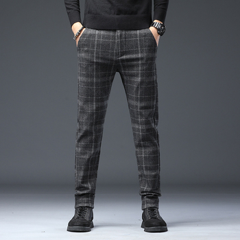 Meeste uued ruudulised vabaajapüksid 2025. aasta kevadeks uued kitsad, sirged, trendikad, äriliseks kasutamiseks mõeldud venivad pikad püksid meeste rõivad