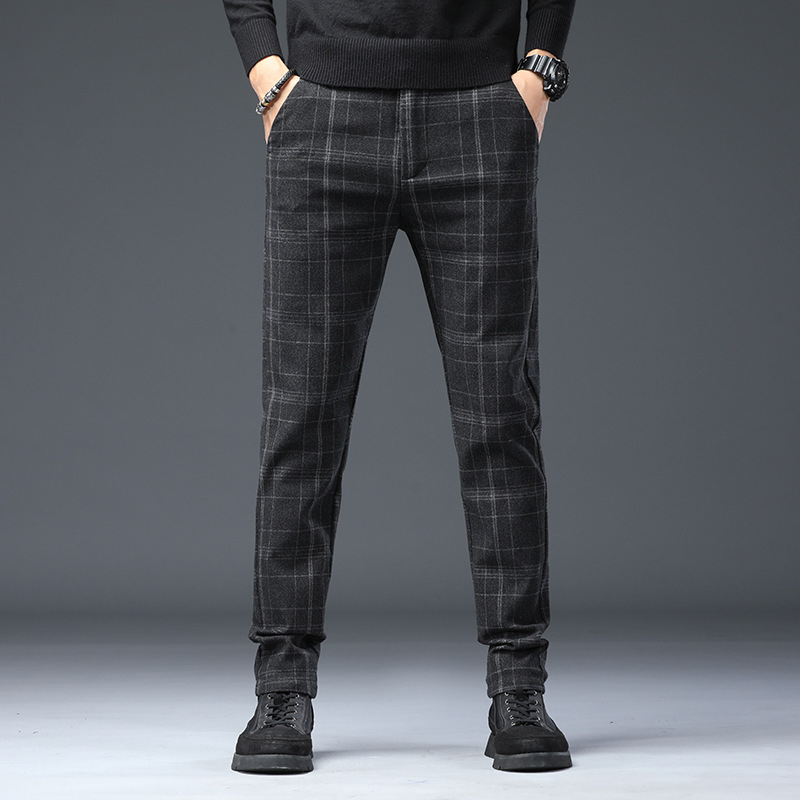 Meeste uued ruudulised vabaajapüksid 2025. aasta kevadeks uued kitsad, sirged, trendikad, äriliseks kasutamiseks mõeldud venivad pikad püksid meeste rõivad