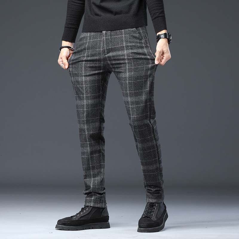 Meeste uued ruudulised vabaajapüksid 2025. aasta kevadeks uued kitsad, sirged, trendikad, äriliseks kasutamiseks mõeldud venivad pikad püksid meeste rõivad