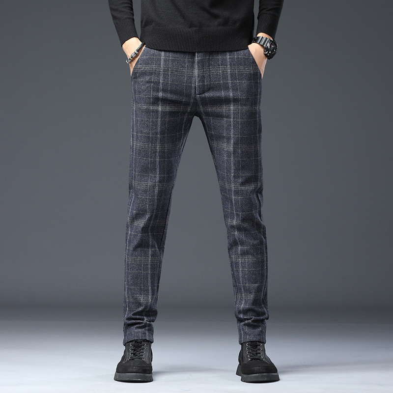 Meeste uued ruudulised vabaajapüksid 2025. aasta kevadeks uued kitsad, sirged, trendikad, äriliseks kasutamiseks mõeldud venivad pikad püksid meeste rõivad