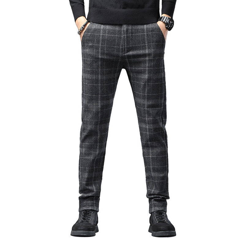 Meeste uued ruudulised vabaajapüksid 2025. aasta kevadeks uued kitsad, sirged, trendikad, äriliseks kasutamiseks mõeldud venivad pikad püksid meeste rõivad