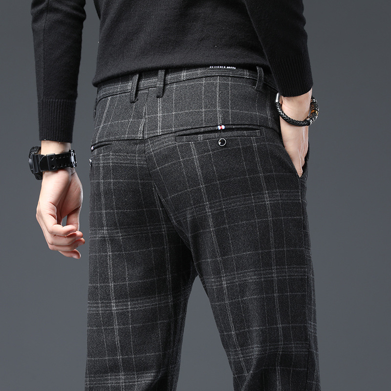 Meeste uued ruudulised vabaajapüksid 2025. aasta kevadeks uued kitsad, sirged, trendikad, äriliseks kasutamiseks mõeldud venivad pikad püksid meeste rõivad