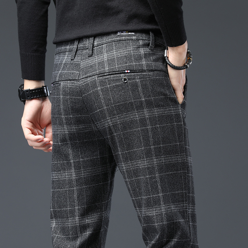 Meeste uued ruudulised vabaajapüksid 2025. aasta kevadeks uued kitsad, sirged, trendikad, äriliseks kasutamiseks mõeldud venivad pikad püksid meeste rõivad