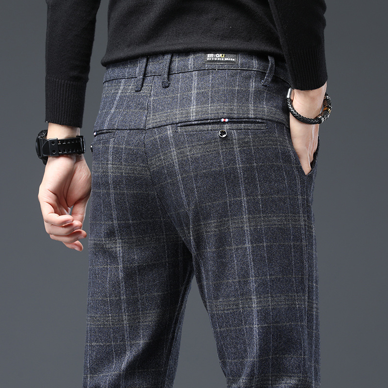 Meeste uued ruudulised vabaajapüksid 2025. aasta kevadeks uued kitsad, sirged, trendikad, äriliseks kasutamiseks mõeldud venivad pikad püksid meeste rõivad