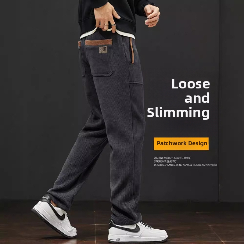 Jesenné pánske ležérne nohavice Boao Velvet Voľné jarné a jesenné nové dlhé nohavice Európske bavlnené zamatové strečové chlapčenské tepláky