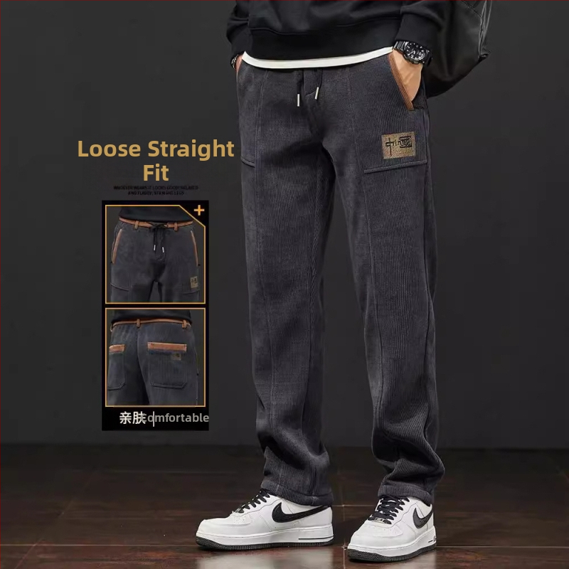 Jesenné pánske ležérne nohavice Boao Velvet Voľné jarné a jesenné nové dlhé nohavice Európske bavlnené zamatové strečové chlapčenské tepláky