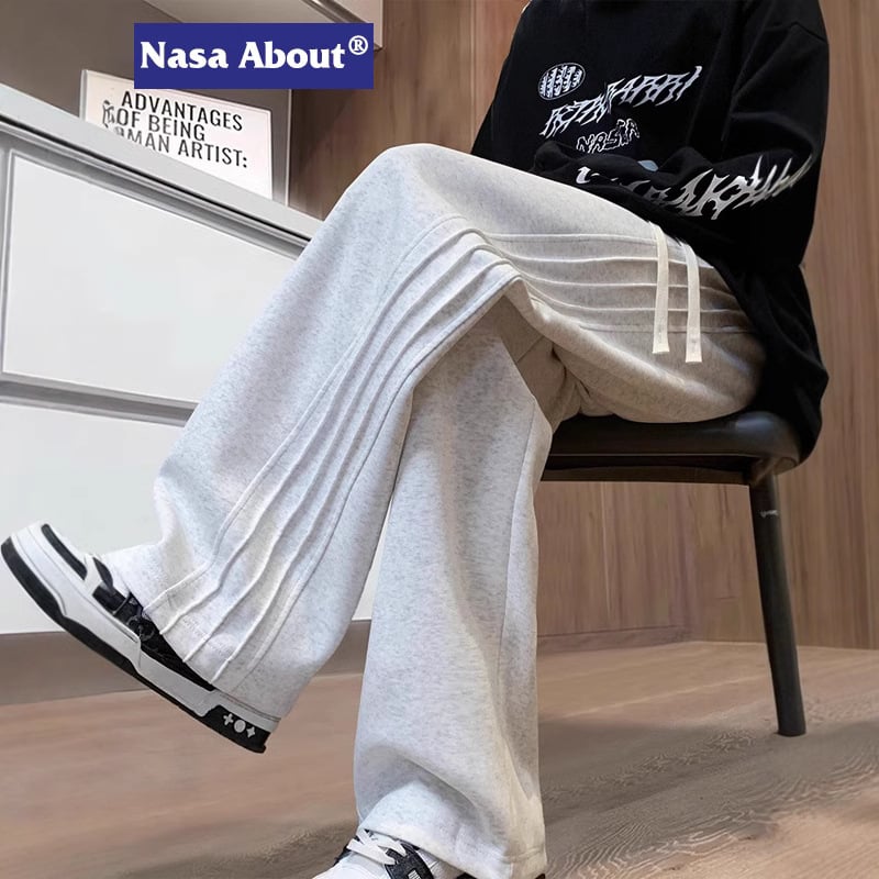 NASA bikses, vīriešu pavasara un rudens modes zīmola dizaina Sense brīvas, platas bikses, amerikāņu svītras, sporta ikdienas bikses