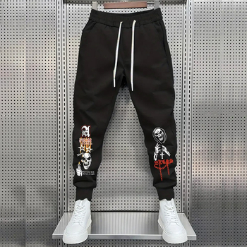 Rudens naujos amerikietiško stiliaus plius dydžio „High Street“ hiphopo rašto gėlių kaspino vyriškos sportinės kelnės