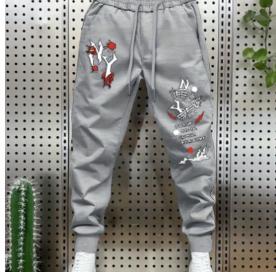 Rudens naujos amerikietiško stiliaus plius dydžio „High Street“ hiphopo rašto gėlių kaspino vyriškos sportinės kelnės