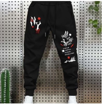 Rudens naujos amerikietiško stiliaus plius dydžio „High Street“ hiphopo rašto gėlių kaspino vyriškos sportinės kelnės