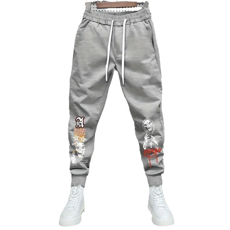 Rudens naujos amerikietiško stiliaus plius dydžio „High Street“ hiphopo rašto gėlių kaspino vyriškos sportinės kelnės