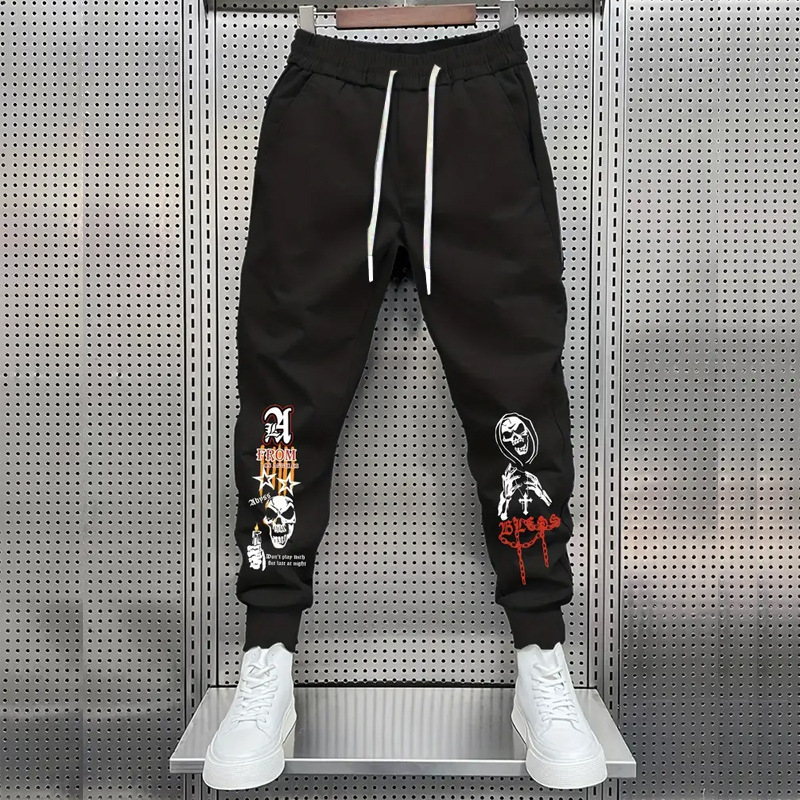 Rudens naujos amerikietiško stiliaus plius dydžio „High Street“ hiphopo rašto gėlių kaspino vyriškos sportinės kelnės