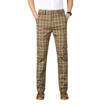 Sügis trendikad ruudulised meeste püksid, kitsad sirged venivad meeste vabaajapüksid, isiksuse mitmekülgsed moodsed ärimehe püksid