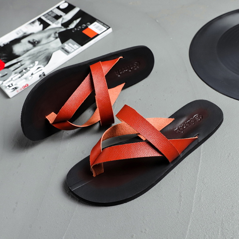 Nyári férfi papucsok, személyre szabott és sokoldalú, fekete koreai stílusú divatos tengerparti római szandál, férfi gyártói flip-flopok