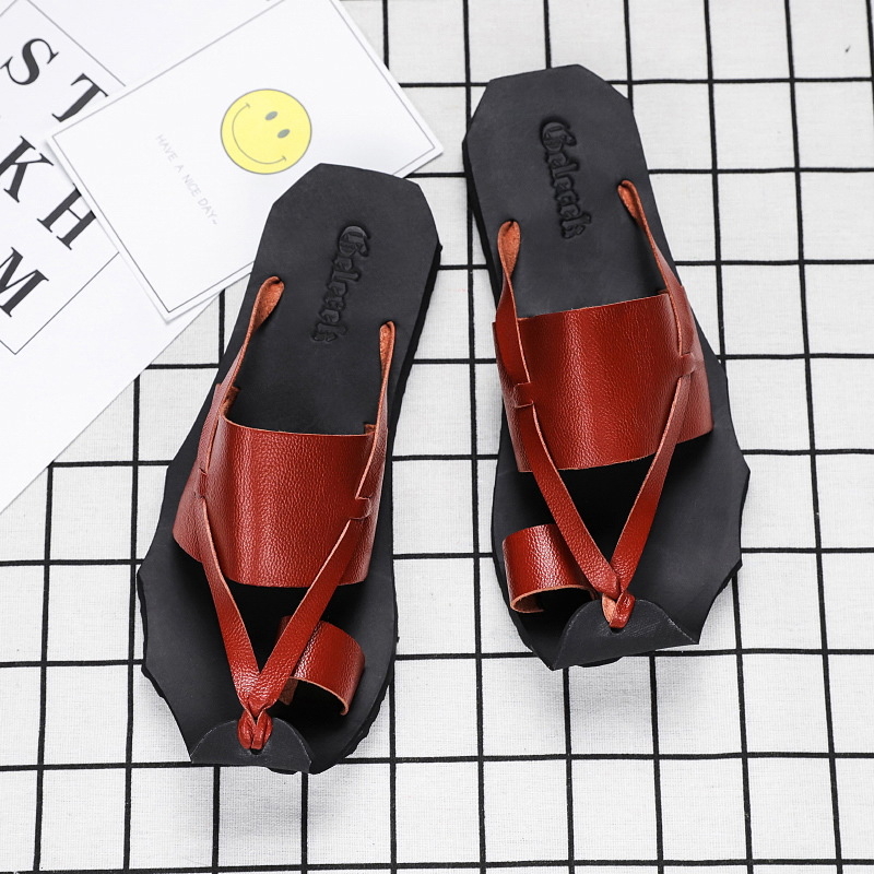 Nyári férfi papucsok, személyre szabott és sokoldalú, fekete koreai stílusú divatos tengerparti római szandál, férfi gyártói flip-flopok