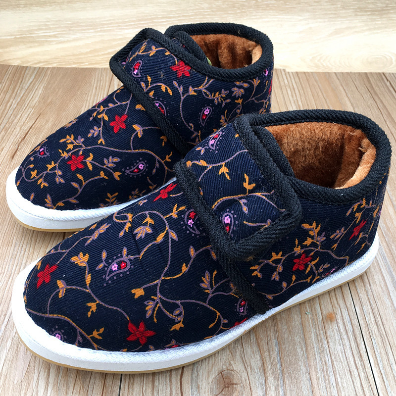 Dropshipping Teplé bavlnené topánky pre matky stredného a staršieho veku, dámske zimné ručne vyrobené látkové zahustené plyšové módne protišmykové mäkké podrážky