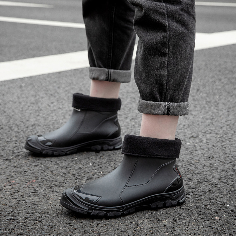 Μπότες Αδιάβροχης για Άνδρες, Ανθεκτικές στη Φθορά Μπότες Αδιάβροχης με Κοντό Σωλήνα, Αντιολισθητικά Παπούτσια για Πλύσιμο Αυτοκινήτου, Παπούτσια από Βελούδο από Λαστιχένιο, Μοντέρνες Αδιάβροχες Μπότες για Άνδρες με Πηχτό Σώμα