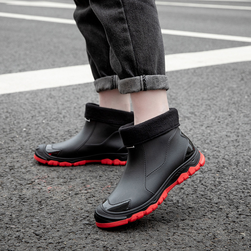 Μπότες Αδιάβροχης για Άνδρες, Ανθεκτικές στη Φθορά Μπότες Αδιάβροχης με Κοντό Σωλήνα, Αντιολισθητικά Παπούτσια για Πλύσιμο Αυτοκινήτου, Παπούτσια από Βελούδο από Λαστιχένιο, Μοντέρνες Αδιάβροχες Μπότες για Άνδρες με Πηχτό Σώμα