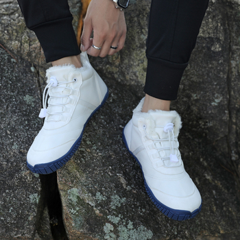 Νέες χειμερινές μονόχρωμες μπότες χιονιού, ανδρικές βαμβακερές μπότες με επένδυση από χοντρό φλις, ζεστά γυναικεία βαμβακερά παπούτσια, αντιολισθητικά παπούτσια πεζοπορίας