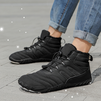 Νέα ανδρικά βαμβακερά παπούτσια με επένδυση από φλις, ζεστές, γυναικείες μπότες χιονιού για μεγάλα μεγέθη, αντιολισθητικές, βαμβακερές μπότες πέντε δακτύλων.