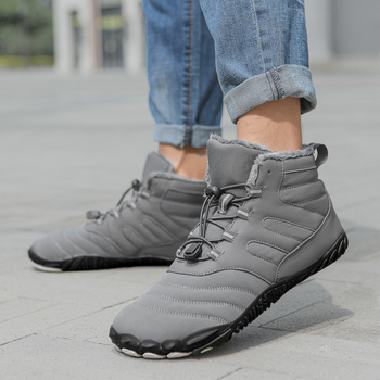 Νέα ανδρικά βαμβακερά παπούτσια με επένδυση από φλις, ζεστές, γυναικείες μπότες χιονιού για μεγάλα μεγέθη, αντιολισθητικές, βαμβακερές μπότες πέντε δακτύλων.