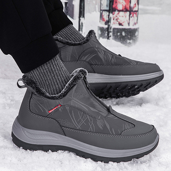 Αντιολισθητικές μπότες χιονιού εξωτερικού χώρου, χειμερινά ζεστά βαμβακερά παπούτσια με επένδυση fleece, μαύρα παπούτσια για μπαμπά μέσης ηλικίας, δερμάτινα, ανθεκτικά στη φθορά, γυναικεία παπούτσια