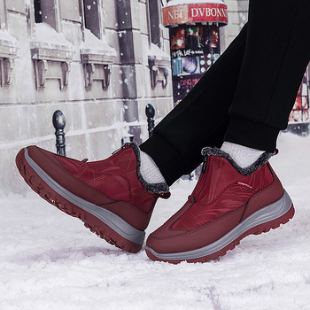 Αντιολισθητικές μπότες χιονιού εξωτερικού χώρου, χειμερινά ζεστά βαμβακερά παπούτσια με επένδυση fleece, μαύρα παπούτσια για μπαμπά μέσης ηλικίας, δερμάτινα, ανθεκτικά στη φθορά, γυναικεία παπούτσια