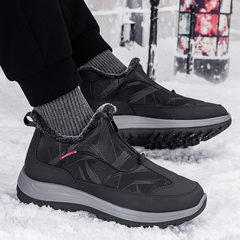 Αντιολισθητικές μπότες χιονιού εξωτερικού χώρου, χειμερινά ζεστά βαμβακερά παπούτσια με επένδυση fleece, μαύρα παπούτσια για μπαμπά μέσης ηλικίας, δερμάτινα, ανθεκτικά στη φθορά, γυναικεία παπούτσια