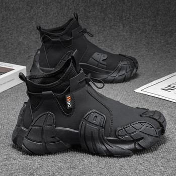 Őszi új, csúszásmentes kültéri alkalmi cipők, túracipők, bebújós, középmagas ujjú cipők, férfi koreai stílusú divatos cipők