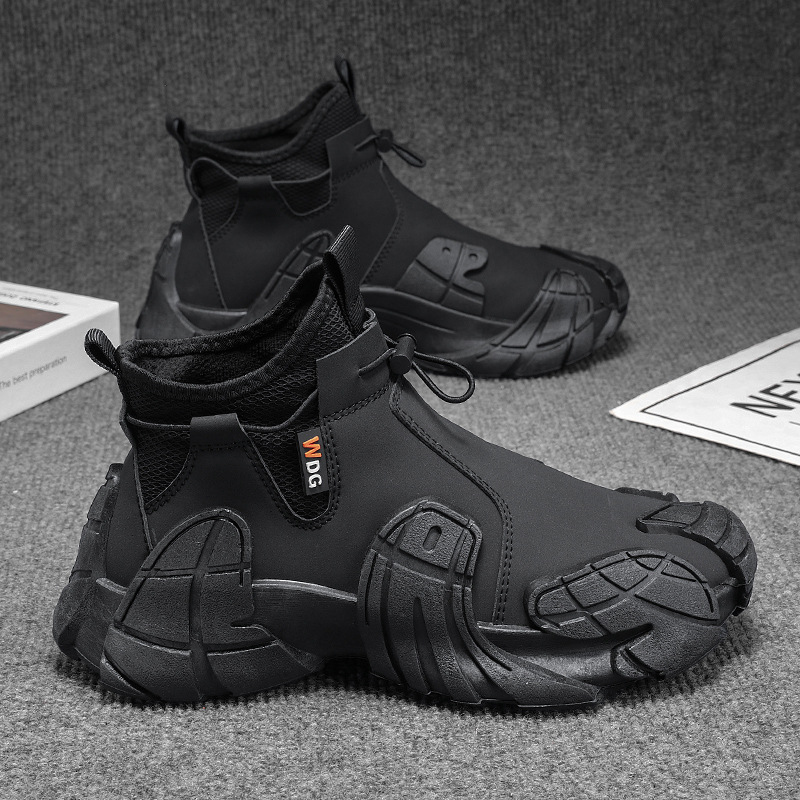 Őszi új, csúszásmentes kültéri alkalmi cipők, túracipők, bebújós, középmagas ujjú cipők, férfi koreai stílusú divatos cipők