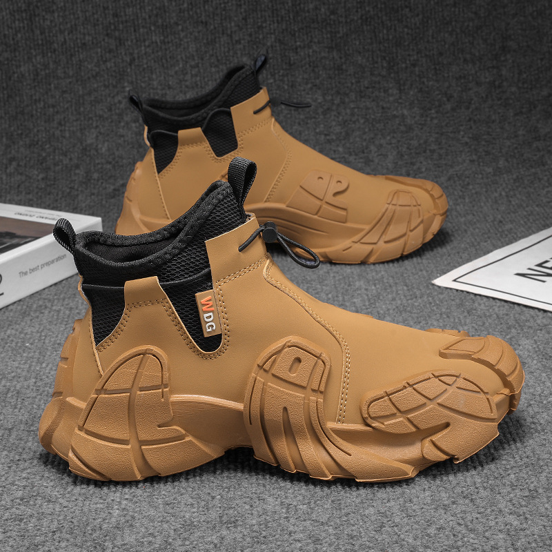Őszi új, csúszásmentes kültéri alkalmi cipők, túracipők, bebújós, középmagas ujjú cipők, férfi koreai stílusú divatos cipők