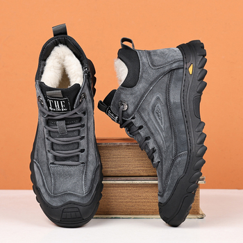 Pánske bavlnené topánky, protišmykové snehové topánky z hovädzej kože s kožušinou a integrovanou kožušinou, vlnené bavlnené kožené topánky, vysoké topánky pre stredného a staršieho otca