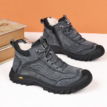 Βαμβακερά παπούτσια Ανδρικά μπότες χιονιού από δέρμα αγελάδας με στρώση κεφαλιού Αντιολισθητικές μπότες χιονιού από γούνα και γούνα Ενσωματωμένες μπότες από βαμβάκι και δέρμα Ψηλές μπότες για μεσήλικες και ηλικιωμένους