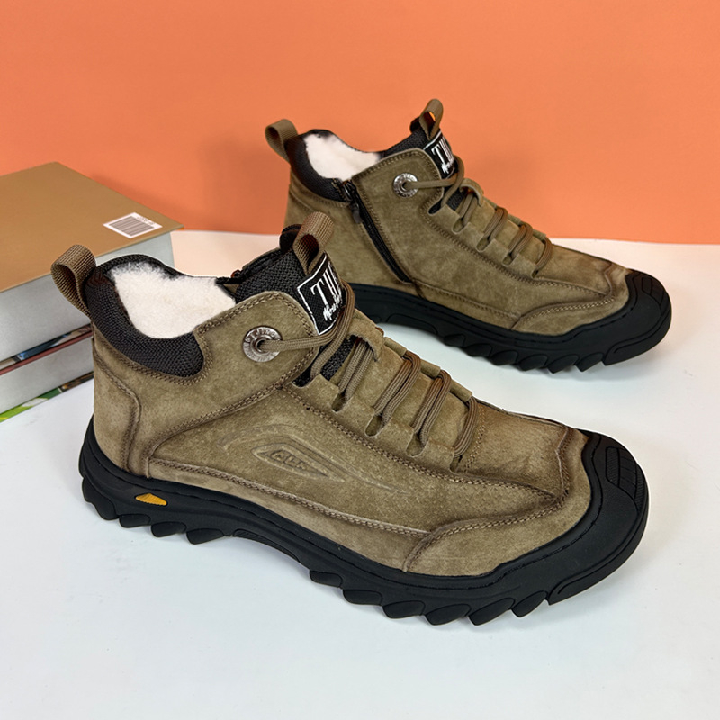 Pánske bavlnené topánky, protišmykové snehové topánky z hovädzej kože s kožušinou a integrovanou kožušinou, vlnené bavlnené kožené topánky, vysoké topánky pre stredného a staršieho otca