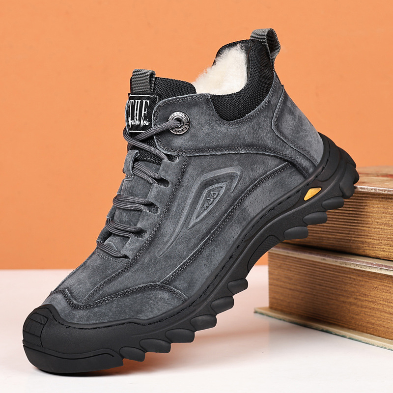 Pánske bavlnené topánky, protišmykové snehové topánky z hovädzej kože s kožušinou a integrovanou kožušinou, vlnené bavlnené kožené topánky, vysoké topánky pre stredného a staršieho otca