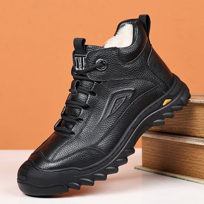 Pánske bavlnené topánky, protišmykové snehové topánky z hovädzej kože s kožušinou a integrovanou kožušinou, vlnené bavlnené kožené topánky, vysoké topánky pre stredného a staršieho otca