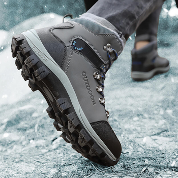 Pantofi de drumeție pentru bărbați, pantofi de exterior impermeabili, antiderapanți, pantofi de drumeție, pantofi de călătorie, pantofi călduroși cu căptușeală din fleece din bumbac, pantofi înalți, cizme de zăpadă
