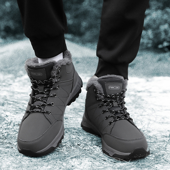 Ανδρικά χειμερινά σπορ υπαίθρια μπότες χιονιού, ζεστά βαμβακερά παπούτσια με επένδυση φλις, αντιανεμικά, κορδόνια, ανθεκτικά στη φθορά, παπούτσια ορειβασίας για άνδρες