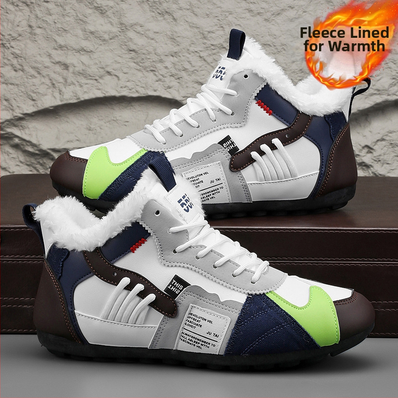 Pantofi sport bărbați căptușiți cu fleece, pantofi sport de iarnă, rezistenți la frig, cu căptușeală din fleece, pantofi de sport înalți, din bumbac, pentru nord-est, cu două pedale, pentru zăpadă, Xu Heng, 6 sezoane