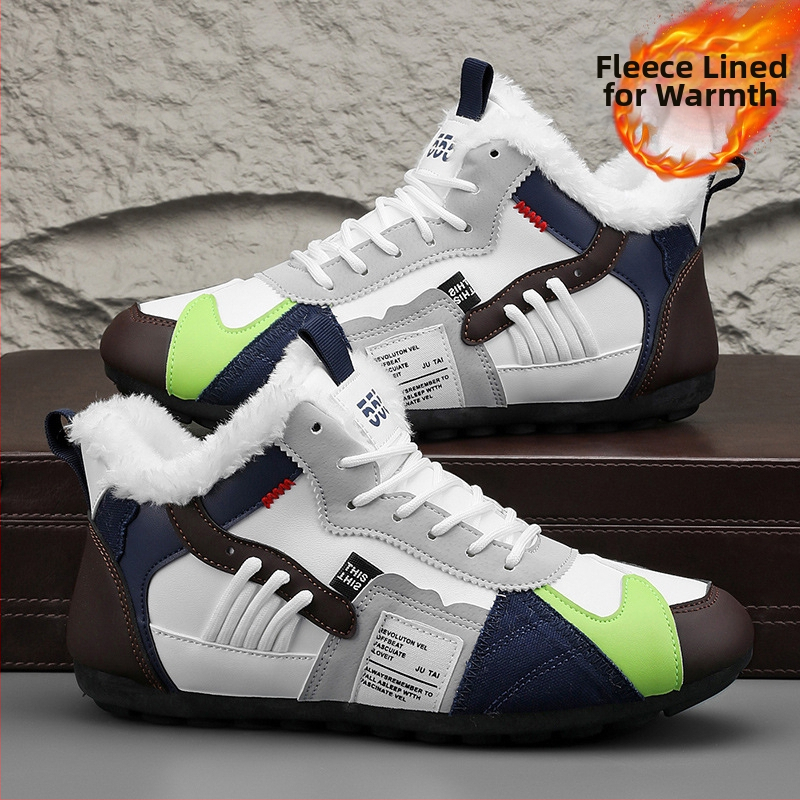 Pantofi sport bărbați căptușiți cu fleece, pantofi sport de iarnă, rezistenți la frig, cu căptușeală din fleece, pantofi de sport înalți, din bumbac, pentru nord-est, cu două pedale, pentru zăpadă, Xu Heng, 6 sezoane