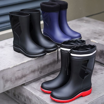 Европейски и американски модни мъжки гумени ботуши до средата на прасеца, ниски гумени ботуши, водоустойчиви, неплъзгащи се кухненски гумени обувки, риболовни, автомивки, работни обувки