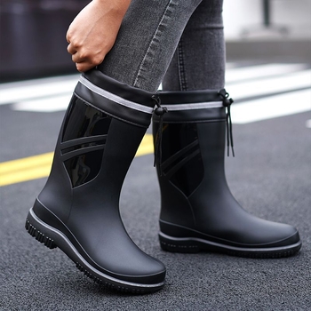 Ευρωπαϊκές και αμερικανικές μοντέρνες μπότες βροχής μέχρι τη μέση της γάμπας, ανδρικά παπούτσια νερού, χαμηλές μπότες βροχής, αδιάβροχες, αντιολισθητικές, λαστιχένιες μπότες κουζίνας, παπούτσια εργασίας για ψάρεμα, πλύσιμο αυτοκινήτων